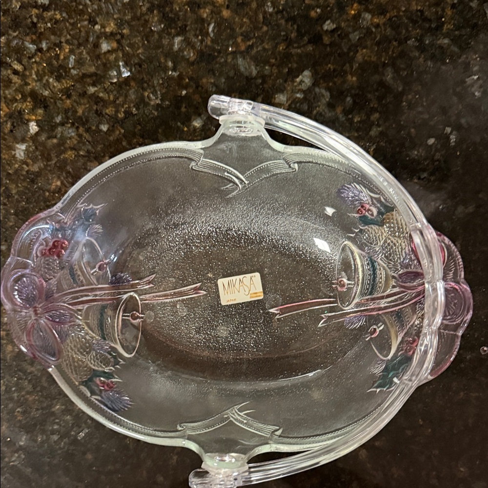 Mikasa Clear Glass Bowl with Pink and Purple Accents